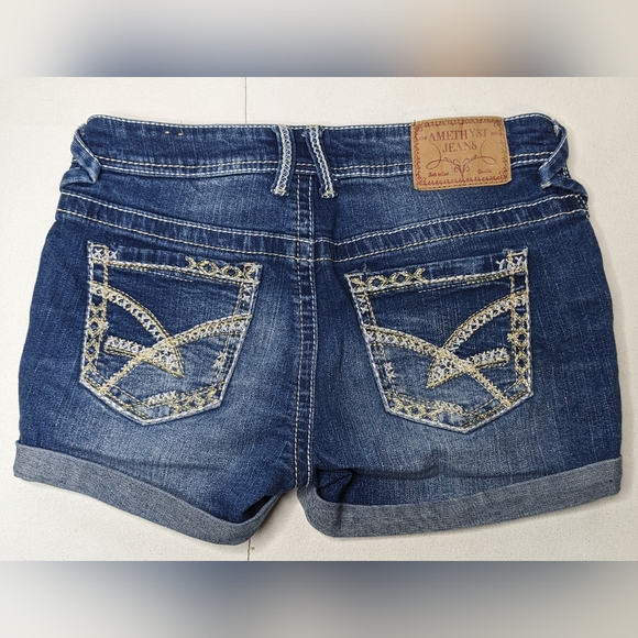 Amethyst Jean shorts Distressed women's size 3 Blue Rachel thick stitch Q-1 - Picture 5 of 11